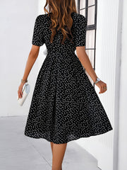 Casual Polka Dot Lace-Up Midi A-Line Dress