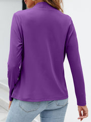 Collarless Open Front Pocketed Long Sleeves Jacket
