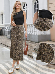 Leopard Print Elastic High Waisted Fishtail Long Skirts
