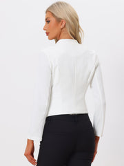 Collarless Solid Color Cropped Office Blazer Jacket