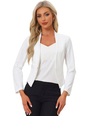 Collarless Solid Color Cropped Office Blazer Jacket
