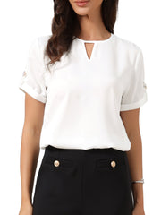 Solid Color Short Sleeve Business Casual Blouse