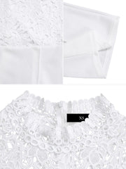 Lace Hollow Short Sleeves High Waist Straight Legs Jumpsuits
