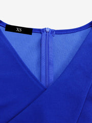 V Neck Short Sleeves Pleated Belted A-Line Midi Dress