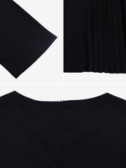 Round Neck Mid Sleeve Pleated Belted A-Line Dress