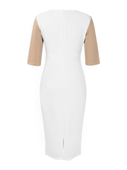 Colorblock Round Neck 3/4 Sleeves Sheath Dress