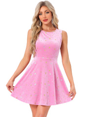 Shiny Stars Print Sleeveless Swing Mini Velvet Dress