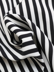 Striped Notch Neck Ruffled Cap Sleeves Blouse