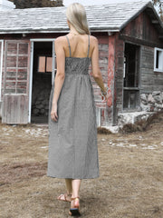 Gingham Spaghetti Strap Pockets Smocked A-Line Dress Sundress