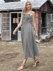 Gingham Spaghetti Strap Pockets Smocked A-Line Dress Sundress