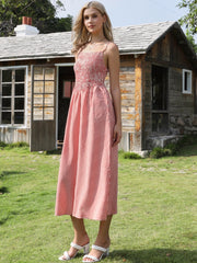 Gingham Spaghetti Strap Pockets Smocked A-Line Dress Sundress