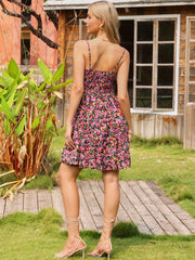 Spaghetti Straps Smocked A-Line Mini Floral Dress Sundress
