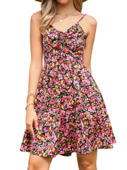 Spaghetti Straps Smocked A-Line Mini Floral Dress Sundress
