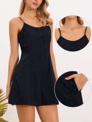 Summer Casual Sleeveless Adjustable Spaghetti Rompers with Pockets