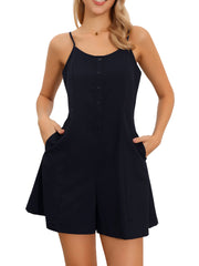 Summer Casual Sleeveless Adjustable Spaghetti Rompers with Pockets