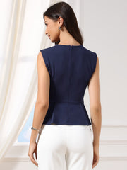 Sleeveless Crew Neck Flared Hem Work Office Peplum Blouse