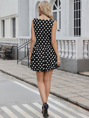 Polka Dot Sleeveless Crew Neck Mini Puff Dress