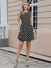 Polka Dot Sleeveless Crew Neck Mini Puff Dress