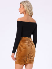 Solid Velvet Party Bodycon Mini Ruched Skirt