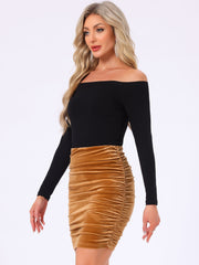 Solid Velvet Party Bodycon Mini Ruched Skirt
