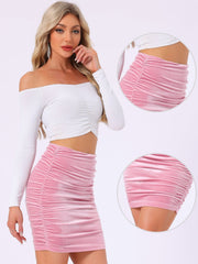 Solid Velvet Party Bodycon Mini Ruched Skirt