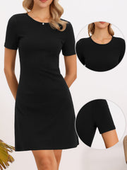 Short Sleeves Solid Color Knitted Slim Fit Mini Dress