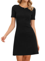 Short Sleeves Solid Color Knitted Slim Fit Mini Dress