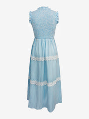 Ruffled Sleeveless Striped Smocked Lace Tiered Dress