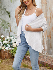 Solid Color 3/4 Sleeve Open Front Eyelet Jacket