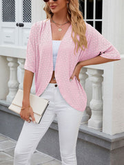 Solid Color Mid Sleeve Textured Open Front Jacket