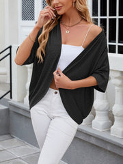 Solid Color Mid Sleeve Textured Open Front Jacket