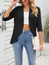 Solid Color Ruffled Hem 3/4 Sleeve Open Front Jacket