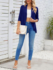 Solid Color Ruffled Hem 3/4 Sleeve Open Front Jacket