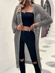 Hollow Knitted Mid-Length 3/4 Sleeves Open Front Jacket