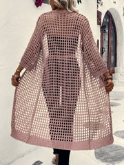 Hollow Knitted Mid-Length 3/4 Sleeves Open Front Jacket