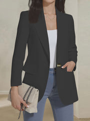 Notched Lapel Single Button Long Sleeves Blazer