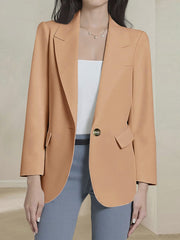 Notched Lapel Single Button Long Sleeves Blazer