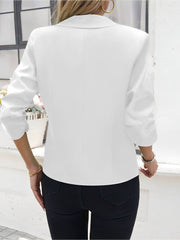 Notched Lapel Ruched 3/4 Sleeves Solid Color Blazer