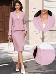 2 Piece Business Formal Long Sleeve Blazer and Pencil Skirt Work Office Skirt Suit Sets