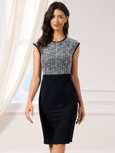 Work Tweed Crew Neck Sleeveless Patchwork Office Sheath Dress