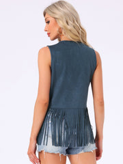 Fringe Open Front 70s Outfits Faux Suede Tassel Vest