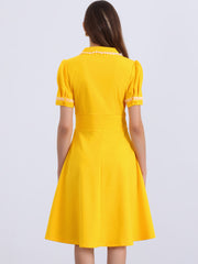 Work Lace Notched Collar Vintage 1950s Short Sleeve Midi Shirt Dress