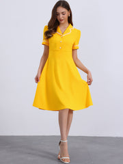 Work Lace Notched Collar Vintage 1950s Short Sleeve Midi Shirt Dress