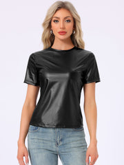 Glitter Metallic Short Sleeve Shiny Multicolor Blouse