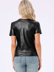 Glitter Metallic Short Sleeve Shiny Multicolor Blouse