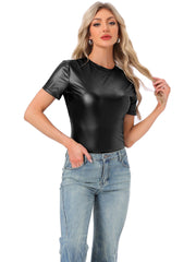 Glitter Metallic Short Sleeve Shiny Multicolor Blouse