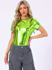 Glitter Metallic Short Sleeve Shiny Multicolor Blouse
