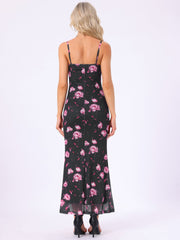 Spaghetti Strap Mesh Floral Sleeveless Bodycon Cocktail Maxi Dress Sundress