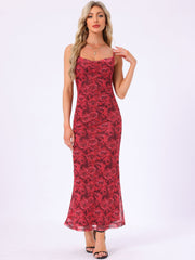 Spaghetti Strap Mesh Floral Sleeveless Bodycon Cocktail Maxi Dress Sundress