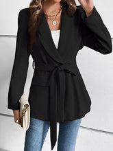 Shawl Collar Lace-Up Long Sleeve Peplum Jacket